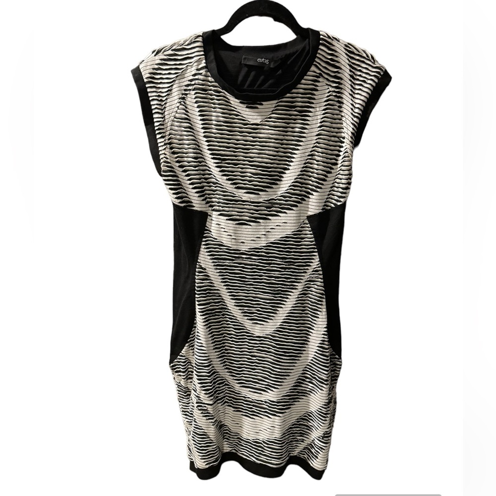 CUT25 by Yigal Azrouël Black White Ruched Blend Textured Sheath Dress 10